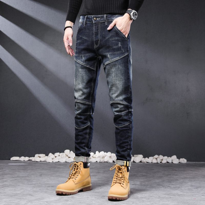 Marca de jeans masculina Man Jean Stretch Slim Fit Fit Blue Streetwear Original Patchwork Denim Troushers Spring e Autumn 220923