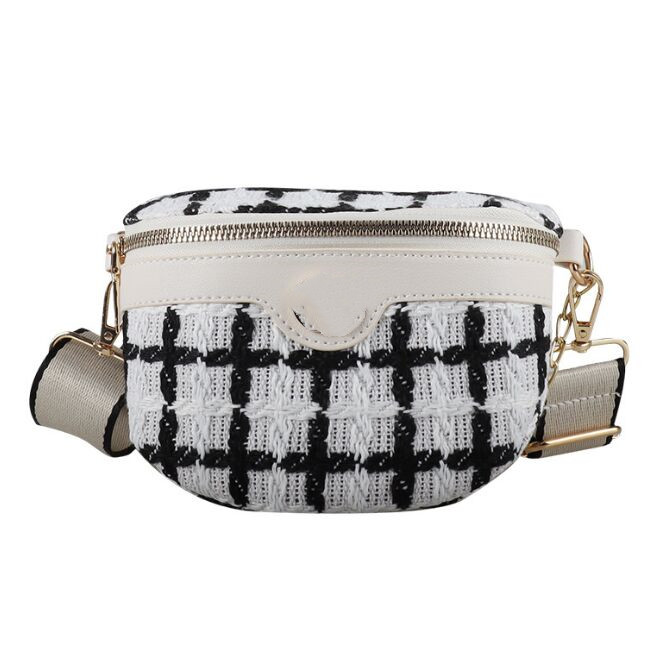 Barn tryckt brev pläd mönster handväska jävla packar mini fashionabla kedja midjepåse pack bred rems crossbody väska