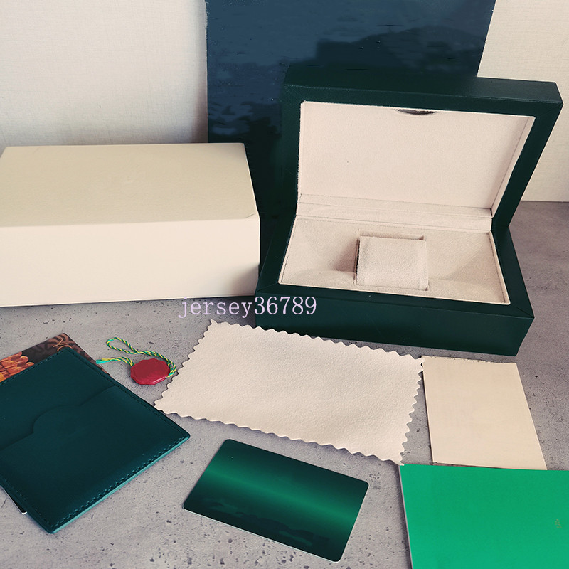 Лучшие роскошные коробки темно -зеленая коробка для часов в подарок Woody Case для Rolex Watches Tags Card Card и бумаги на английских швейцарских часах
