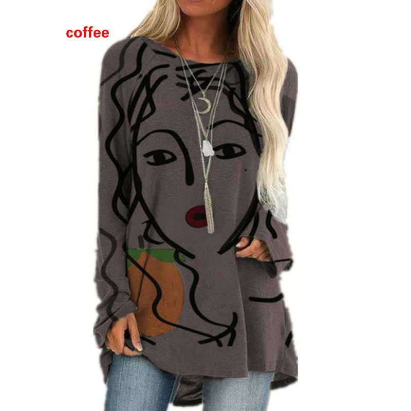 T-shirt Femme Kawaii Cat Imprimer À Manches Longues Femmes T-Shirt Automne Mode Casual Surdimensionné Top Lâche Pull Tuniques Mignonnes Roupas Feminina T220926