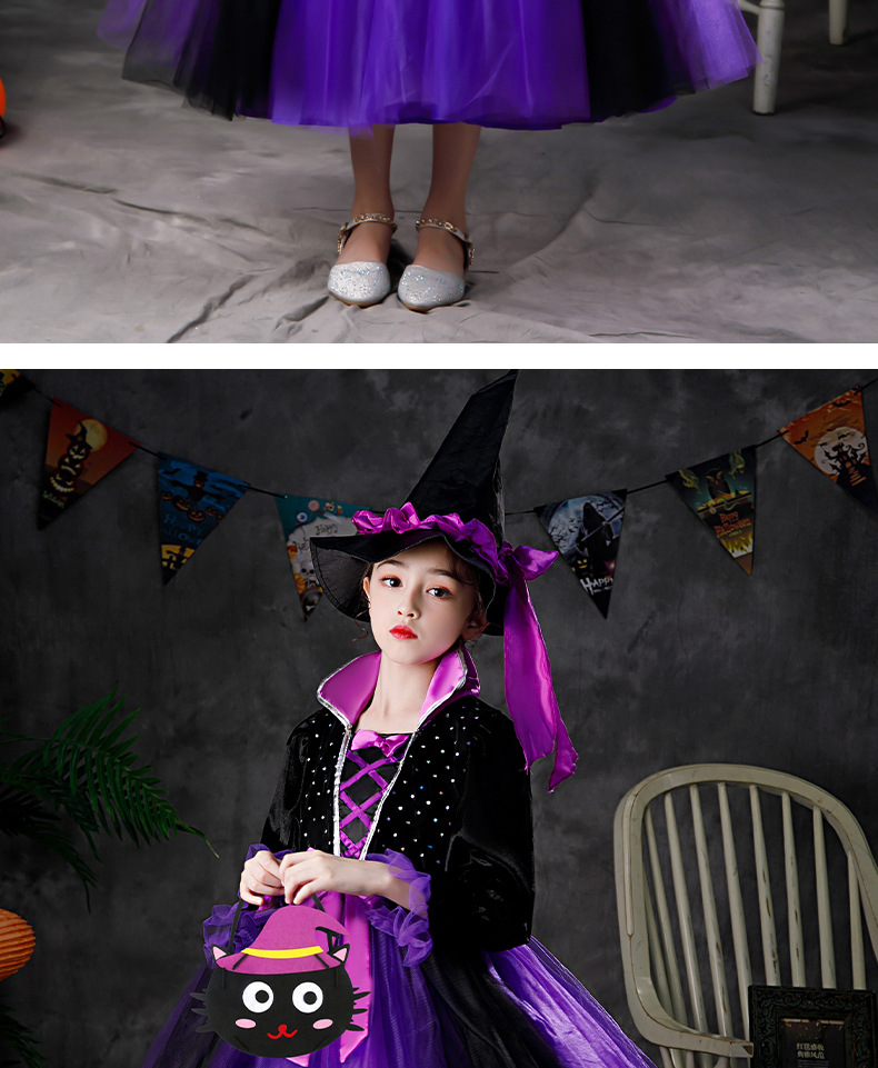 2022 Fashion Halloween Girl Dresses Wizard Costume Children's Luminescent Cos Christmas Classic Witch Princess Dress Barnkläder