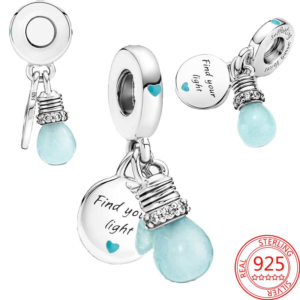 A nova popular prata esterlina 925 que emite luz no escuro lâmpada com suspensão dupla decoração suspensa é adequada para pulseira P Lady Jewelry Gift6901068