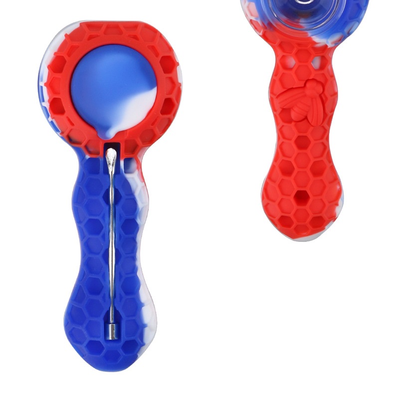 Honeycomb Silicone Handpipe de tubo de fumante com ferramenta de limpeza Tubacco Tubos de bongo de água de vidro de tobacco