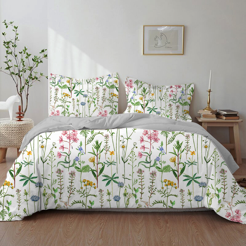 Set di biancheria da letto Piante tropicali Foglie e fiori Copripiumino con federa Set di biancheria da letto matrimoniale in bambù verde colorato 23 pezzi 220924