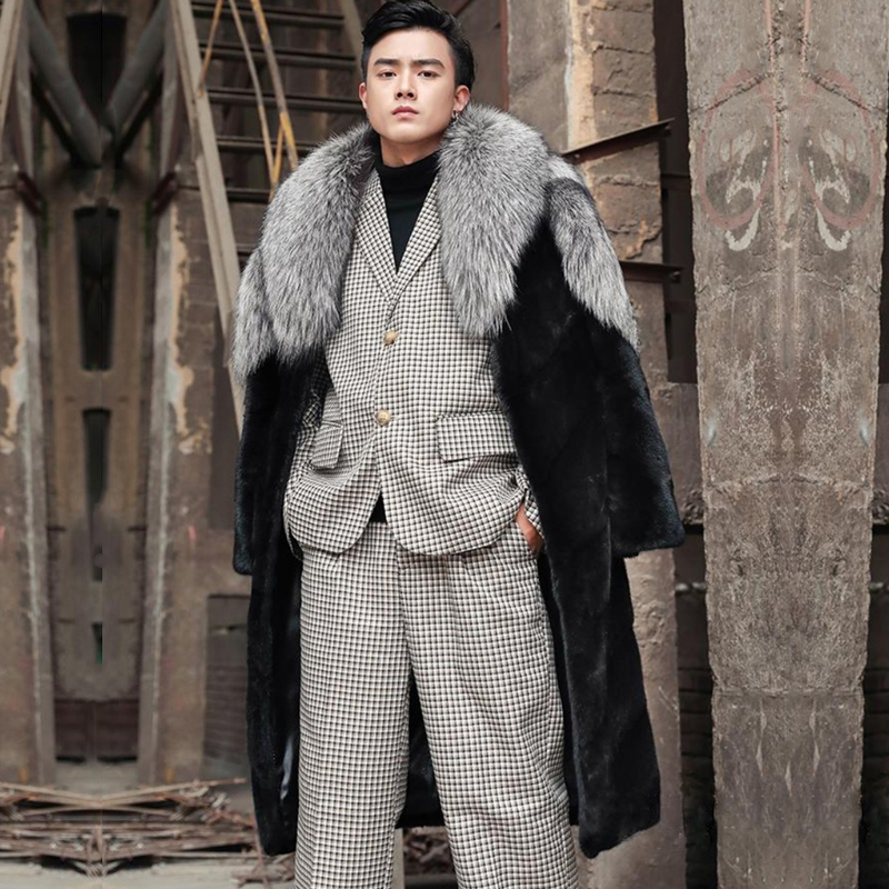 Men's Fur Faux mink coat winter warm whole long trench European and American casual plus-size fur jacket 220924