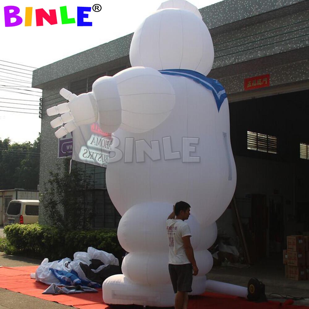 Bespoke giant inflatable ghostbuster stay puft Marshmallow Man with advertising banner led lights for Halloween decoration