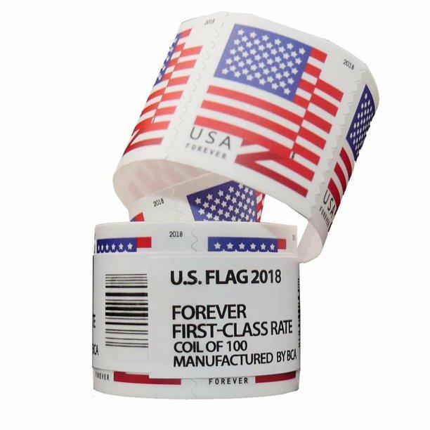 Forever U.S. Flags- Roll of 100 Envelopes Letters Postcard Office Mail Supplies