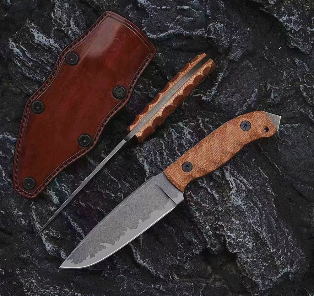 NOUVEAU H9202 HAUT END SURVIAL SERGLET couteau A2 Drop Point Blade Full Tang Linen Handle de p￪che ext￩rieure Chasse Fixe Couteaux de lame avec Kydex