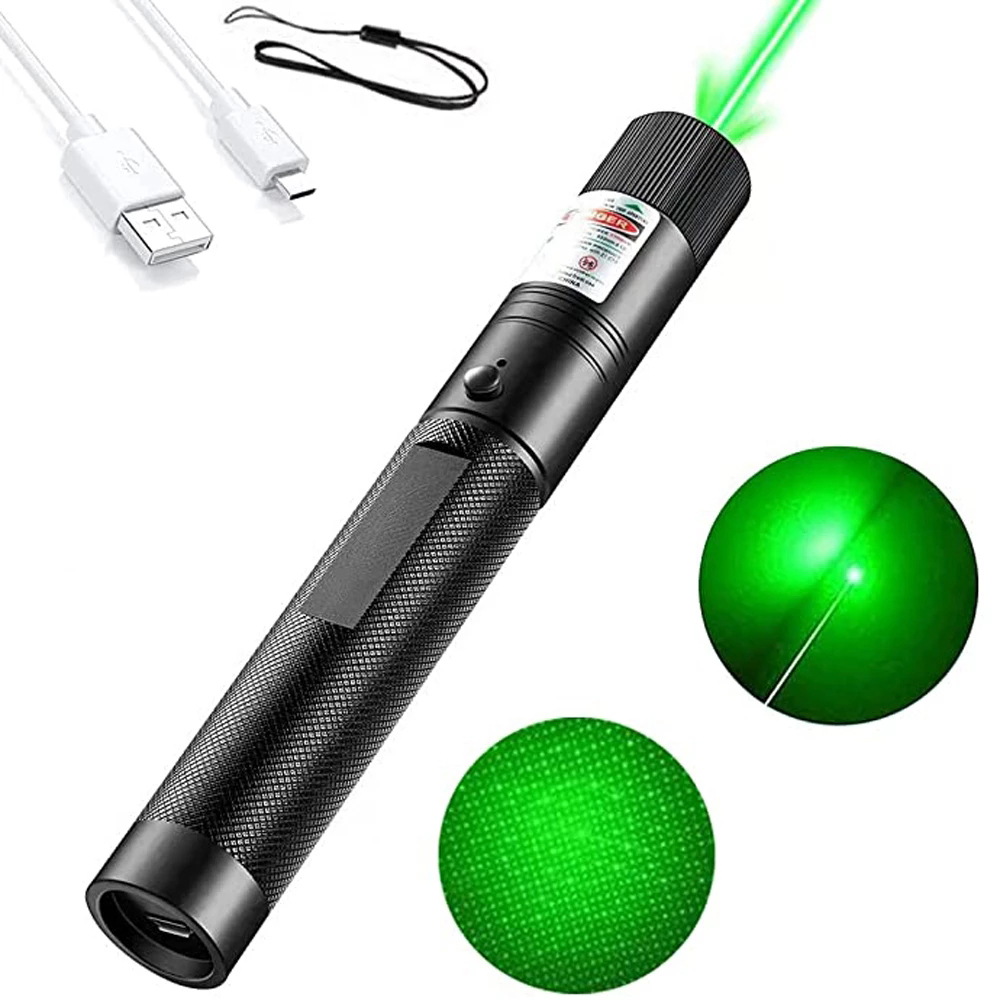Gr￶na laserpekare 303 USB-laddning Inbyggd batteri r￶d laserfackla bl￥aktig lila h￶g kraftfull r￶d prick enstaka stj￤rnbrinnande match kreativa saker prylar