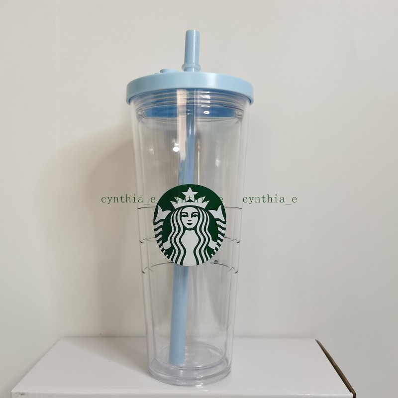 Vasos de Starbucks de 710 ml Tapa plana Taza de paja de plástico doble con taza de regalo de tazas de café de gran capacidad