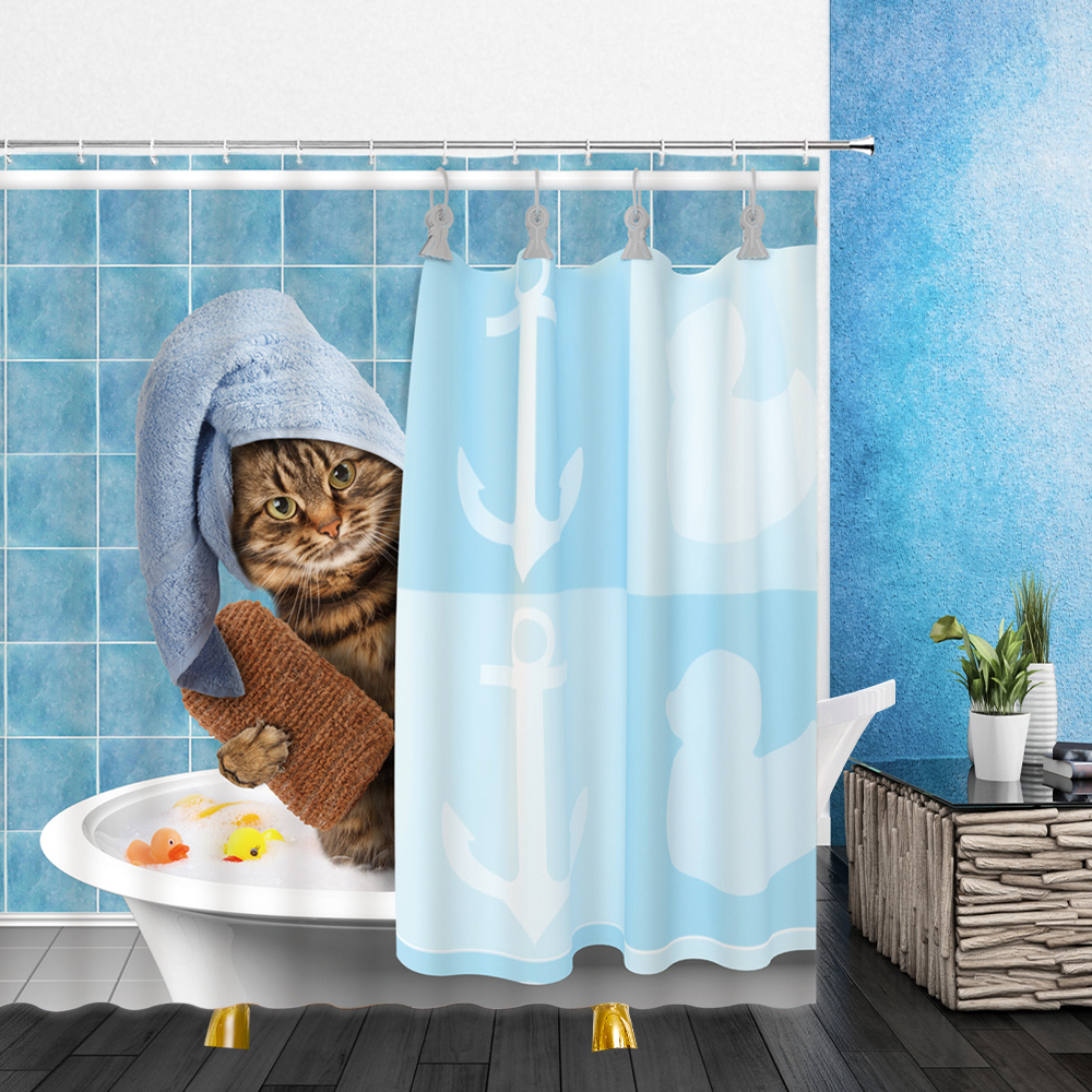 Zasłony prysznicowe zabawne dekoracje zwierząt urocze kot w łazience dekoracje łazienki poliestrowe tkaniny wiszące zasłona z haczykami 220922