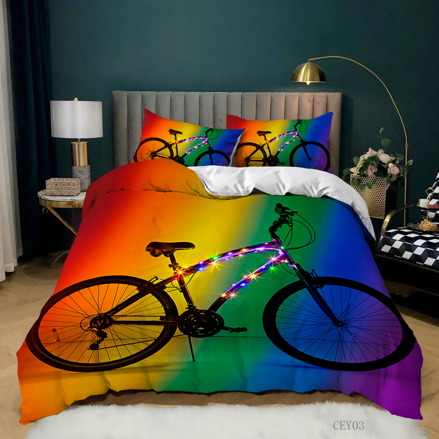 Set di biancheria da letto Summer Sports Style Bicycle Comforter Set di biancheria da letto Copripiumino Federa Queen King Biancheria da letto bambini regalo adolescenti 220924