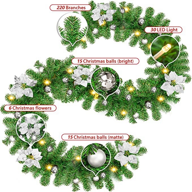 Juldekorationer 2,7 m dekoration krans leder rotting girland dekorativ grön konstgjord xmas trädbanner 220924