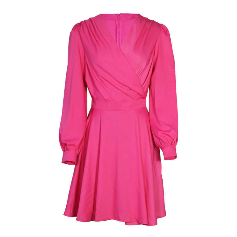 Casual Kleider Frauen Elegante Seidennudeln Einfarbig Dünnes Minikleid Herbst Lässige Wrap Langarm Gürtel Mode A-Linie Kurzes Kleid Party Y2209