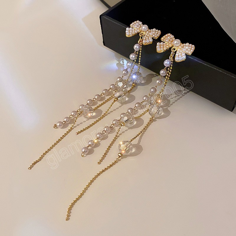 Imitation Pearl Dangle Ohrringe Frauen Mode klassische luxuriöse geometrische Kristall Schmetterling Quasten Long Ohrring