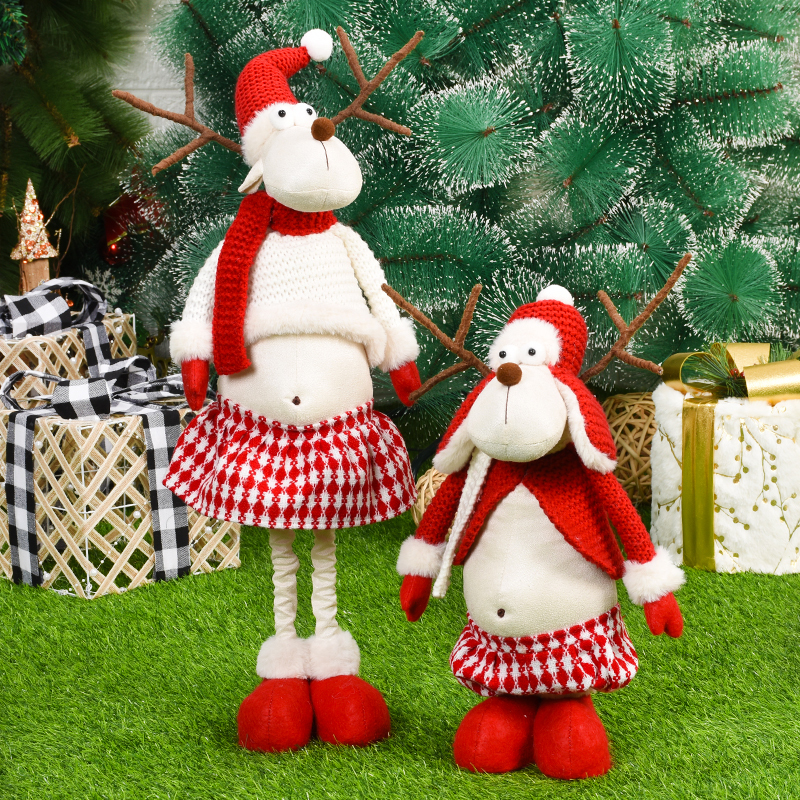 Christmas Decorations Big Size Dolls Retractable Santa Claus Snowman Elk Toys Xmas Figurines Gift for Kid Red Tree Ornament 220924