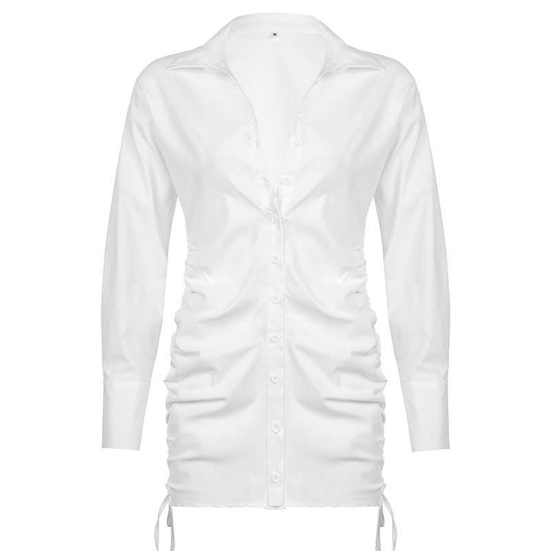 Abiti casual CIBBAR Soild Coulisse Mini Tshirt Dress Donna Casual Basic Button Up Manica lunga Abiti aderenti Moda Elegante Streetwear T220905