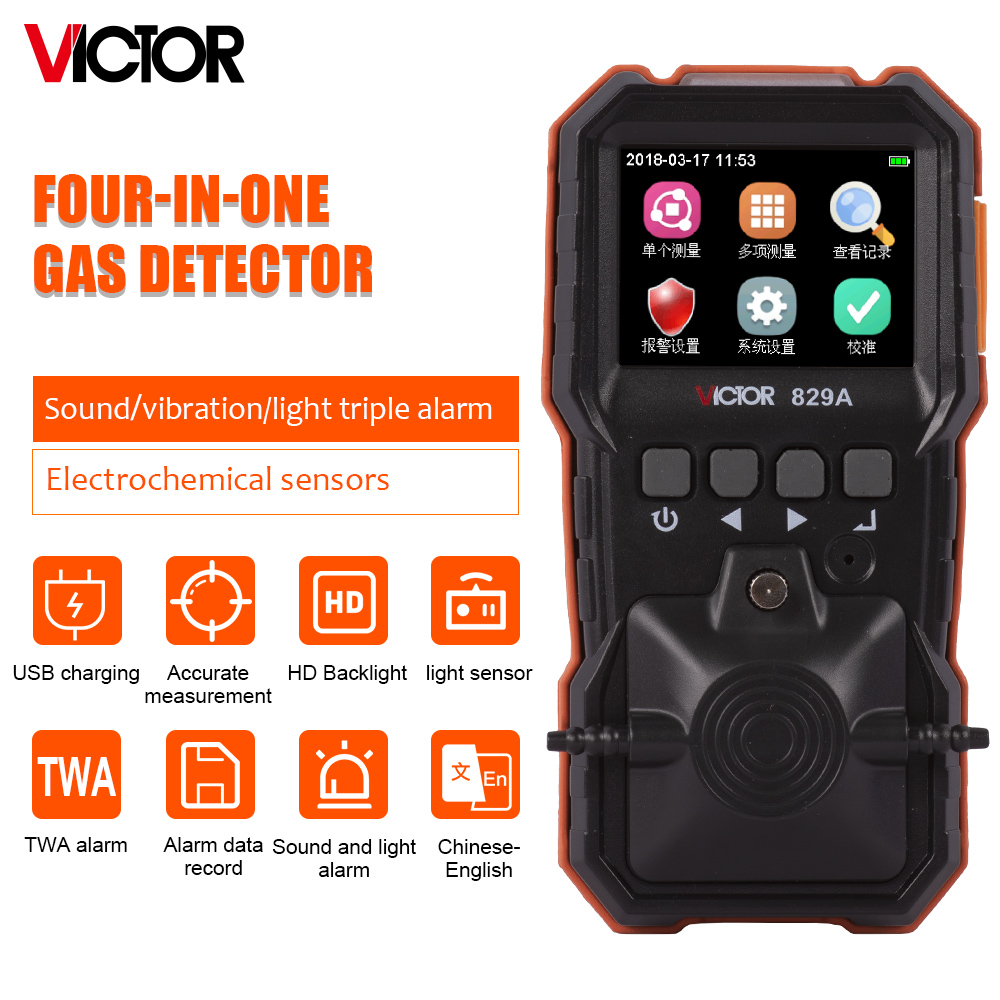 Instrumenten Victor 829A geluid/trillingen/licht drievoudige alarm 4 in 1 gasmonitor
