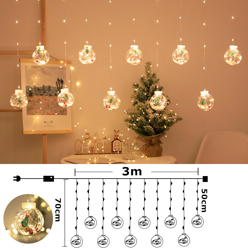 Wholesale Christmas Decorations Curtain Light Lamp String Plastic Wishing Ball LED Copper Wire Light Santa Claus Tree Pendant A12