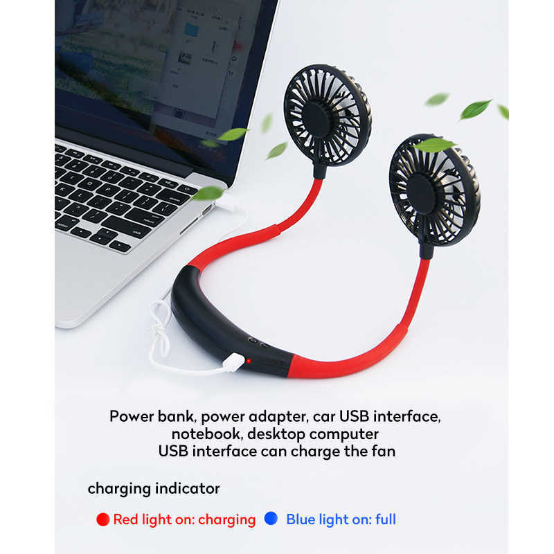 Electric Fans Mini USB Portable Fan Hands-free Neck Fan Rechargeable Battery Small Portable Sports Fan 2000mA Desk Hand Air Conditioner cooler T220927