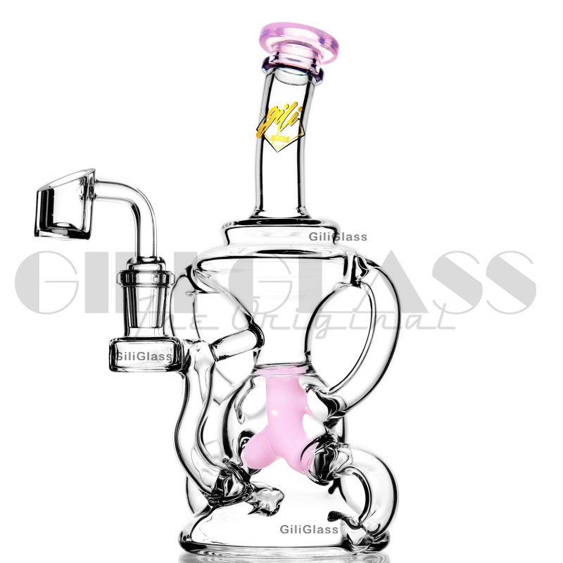 8 inches GiliGlass Hookahs Water Bong with Honeycomb Perc Color Lip Female 14.5mm Recycle Dab Rig Recycler pipe with quartz nail