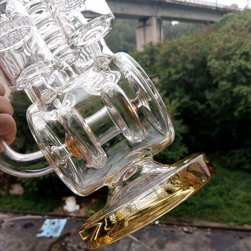 Large 18 inch Glass Water Bong Hookahs Honeycomb Filters Recycler Yellow Oil Dab Rigs Smoking Pipe with 14mm female joint