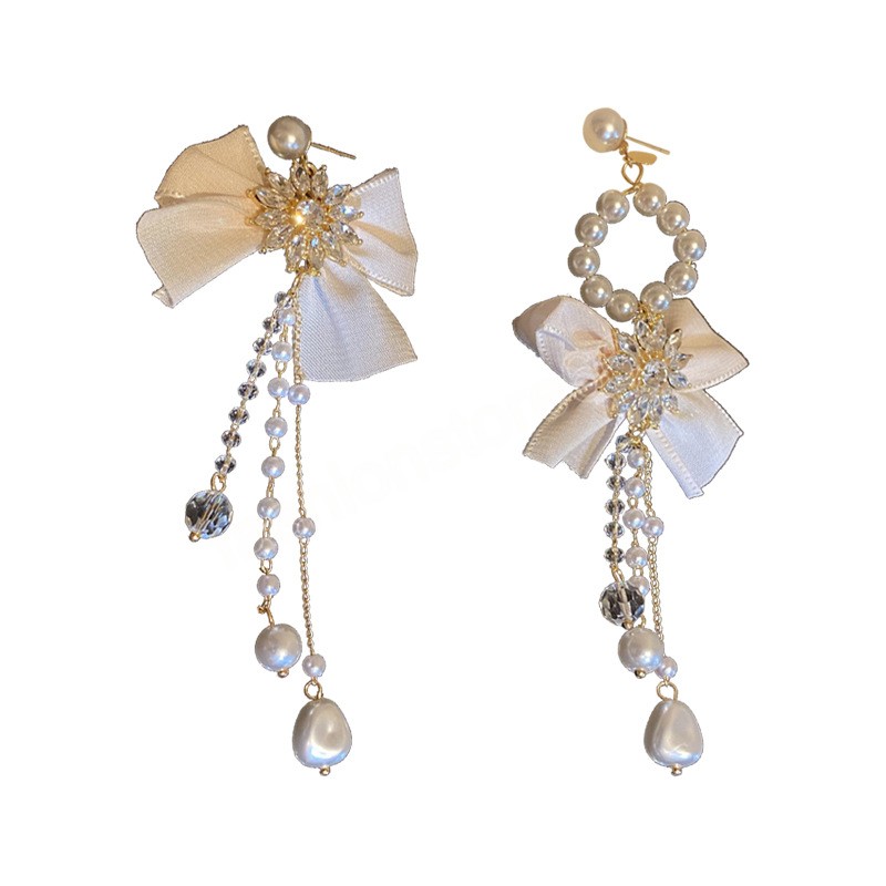 Pendientes colgantes de perlas de imitación barrocas francesas, pendientes de cristal con borlas y lazo asimétrico sencillo a la moda, regalos de joyería para mujer