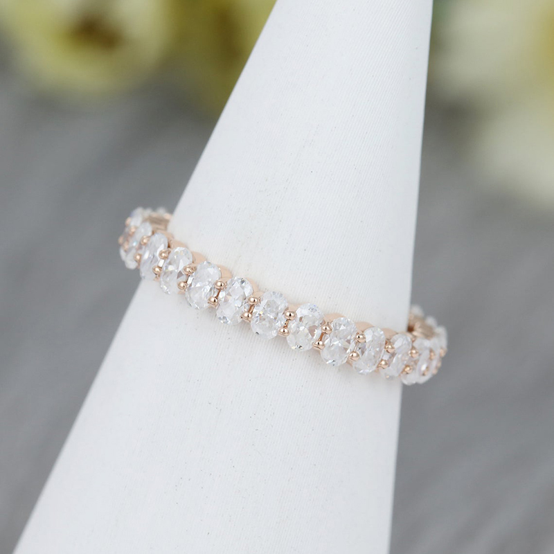 Bagues de cluster CxsJeremy Solide 14K Rose Gold Oval Cut Bague de fiançailles Vintage Full Stacking Bridal Promise Anniversaire Cadeau 220922