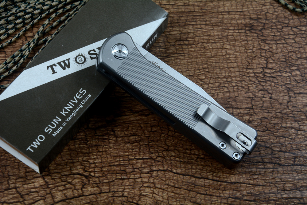 Twosun D2 Stonewash Blade Pocket Knife Ceramic Ball Bearing Washer TC4チタンハンドル折りたたみナイフ屋外キャンプハンティングEDCツールTS358