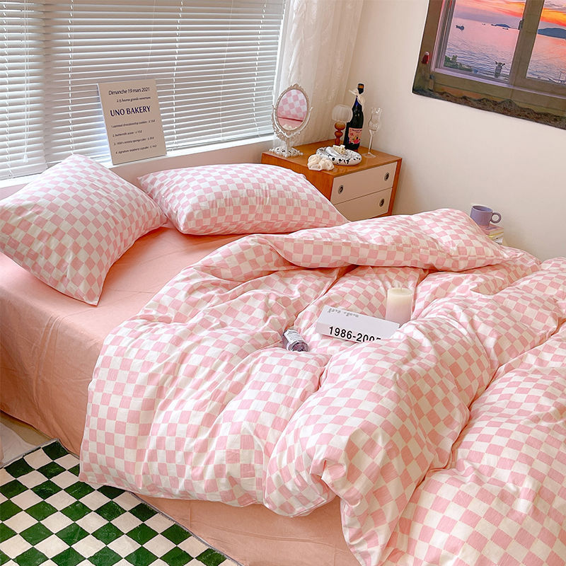 Sängkläder sätter retro checkerbräda rutig sängkläder set gul grön svart rosa blå lakan quilt täckning singel drottning king size student sängkläder 220924