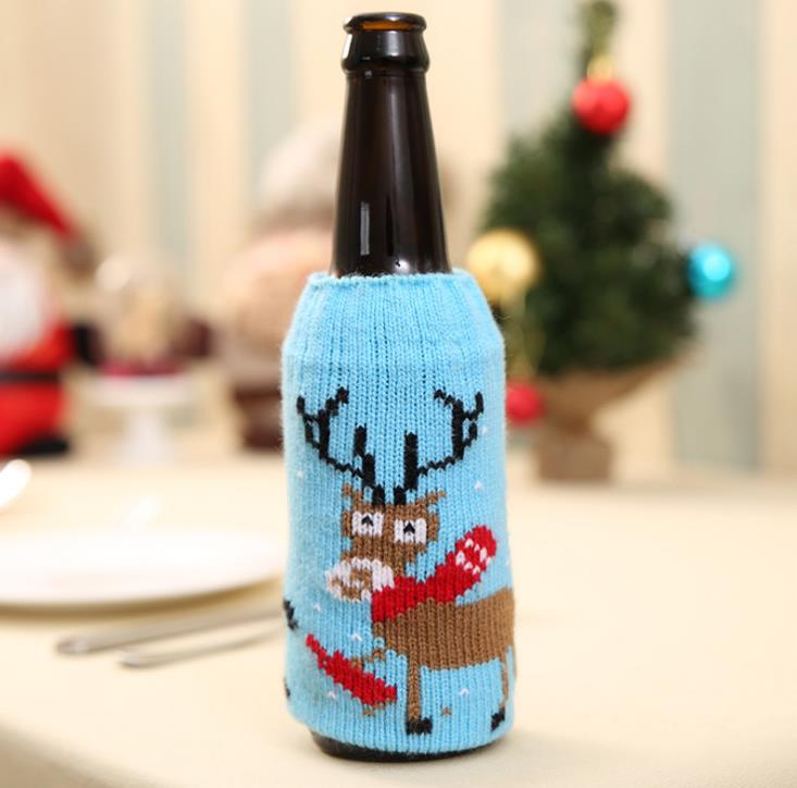 Couverture de bouteille de vin tricotée de noël, cadeaux de fête, sacs de bière de noël, bonhomme de neige, orignal, bouteilles de bière, couvertures SN4896