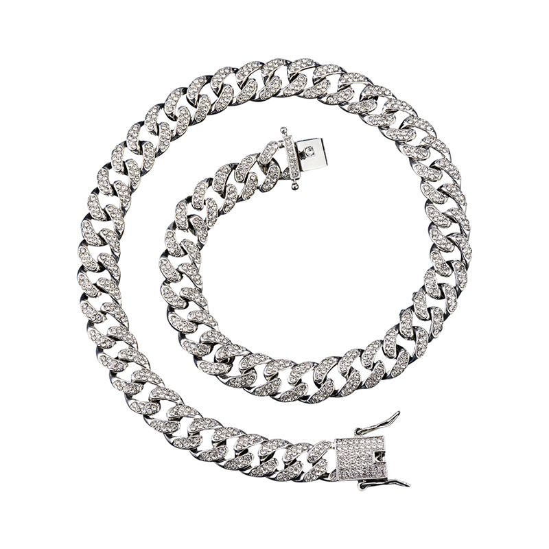 Moda Luxo de Luxo 13mm Iced Out Chain Link para homens Men Gold Silver Color Bling Strassle Colares Presente de joias