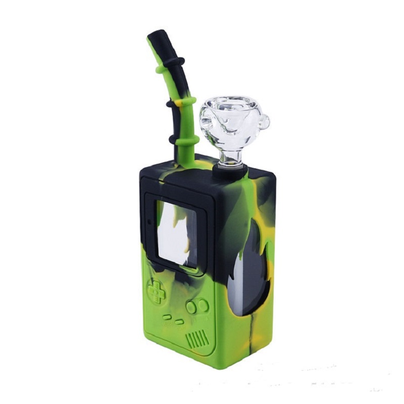 Spiele Player Box Quadratische Form Rohre Tabak Silikon Wasser Bong Mit Glas Schüsseln Rig Für Wasser Rohr Bongs Downstem werkzeug