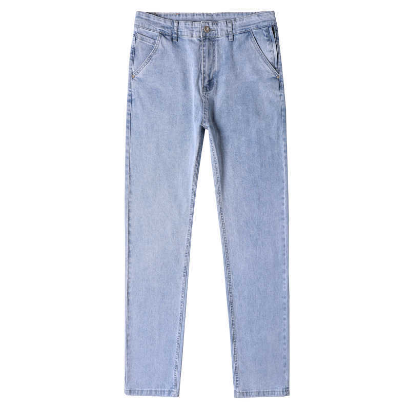 Heren jeans klassieke zomer dunne denim blauwe mannen anti diefstal zipper mode casual solide kleur mannelijke stretch broek 220923