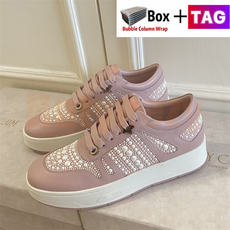 London JC Casual Shoes Pearl Embellished designer woman sneakers with box Calfskin Hawaii Sneakers flat comfortable black white rose pink women trainers