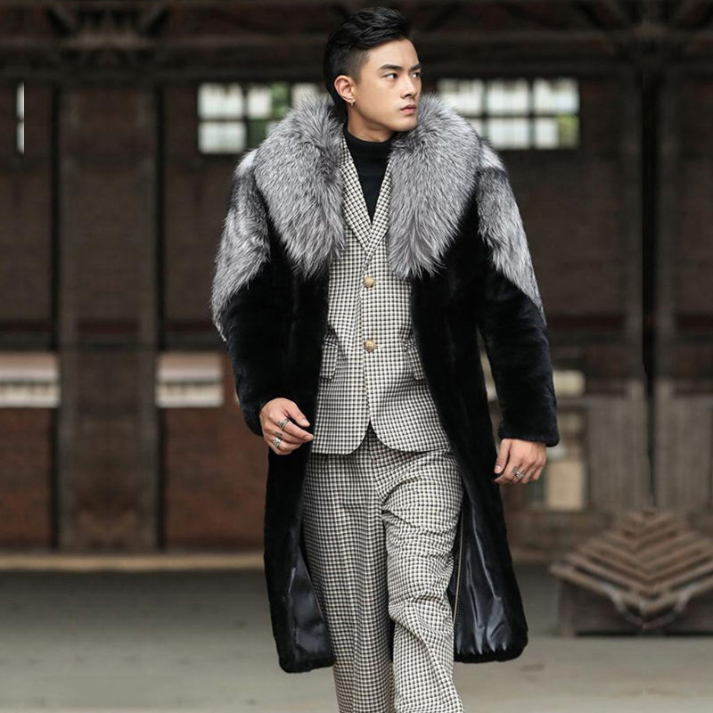 Men's Fur Faux mink coat winter warm whole long trench European and American casual plus-size fur jacket 220924