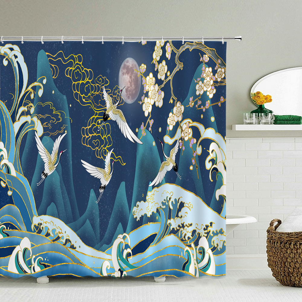 Shower Curtains Chinese flower and bird scenery waterproof shower curtain bathroom washable cloth screen with hook 220922