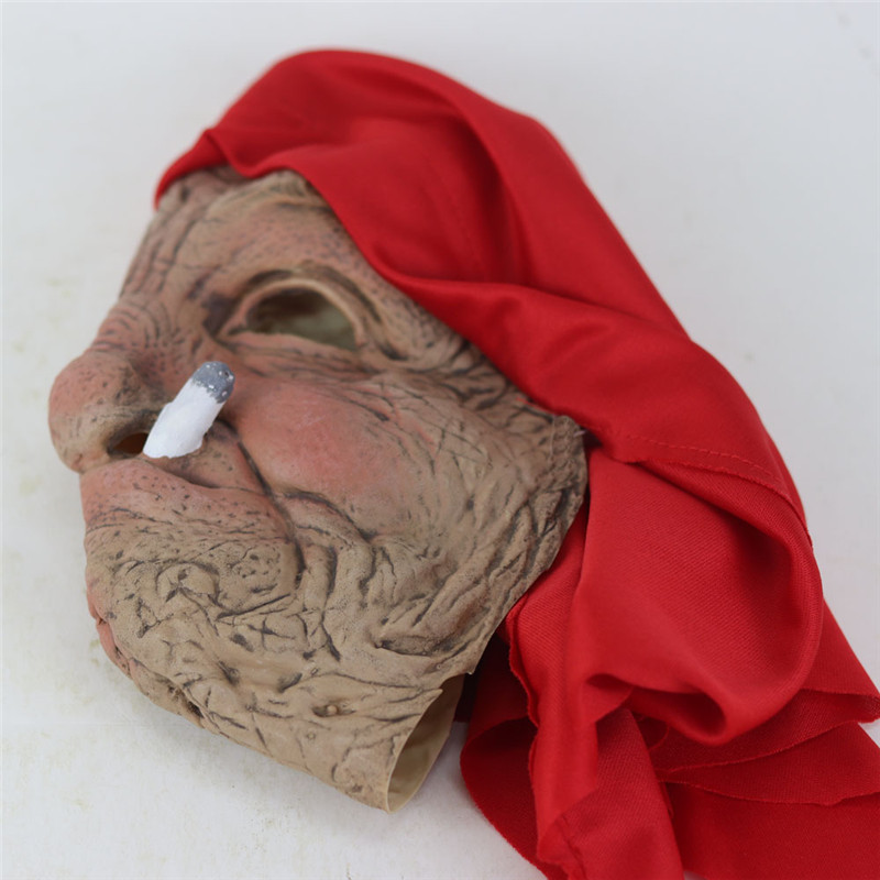 Party Masks Smoke Grandma Realistic Old Women Face Mask Halloween Horrible Latex Mask Scary Full Head Creepy Wrinkle Face Cosplay Props 220926