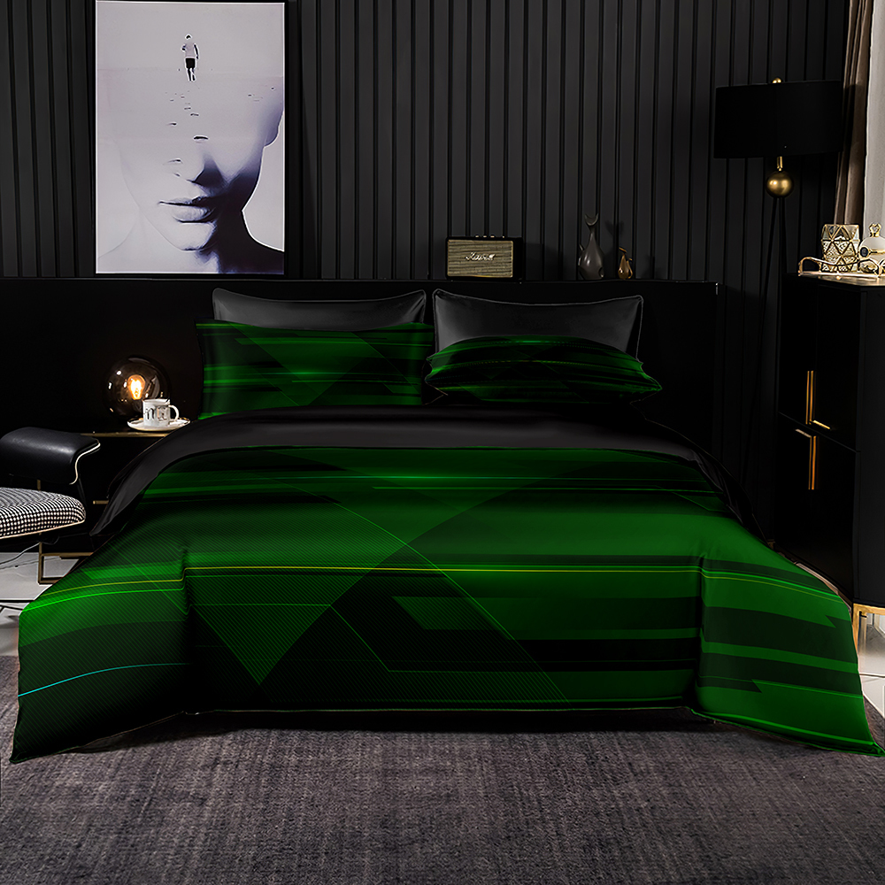 Bedding sets Well Made Bedding Set Nordic Style Duvet Cover with Pillowcase Green Golden Rim for King Queen Full Size Home Textile 220924