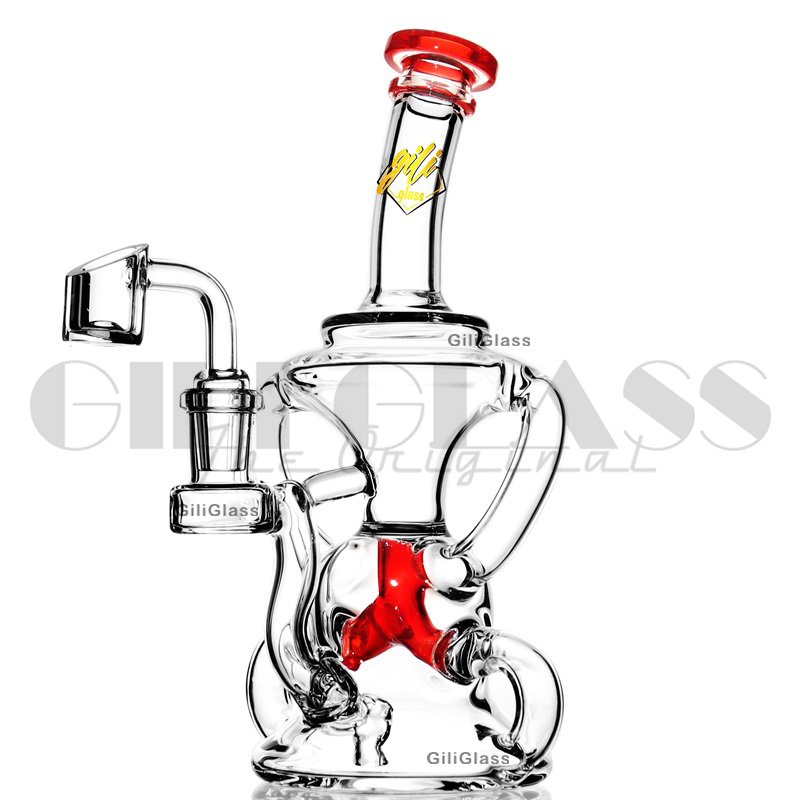 8 pollici GiliGlass Narghilè Water Bong con Honeycomb Perc Color Lip Female 14.5mm Recycle Dab Rig Recycler tubo con chiodo al quarzo