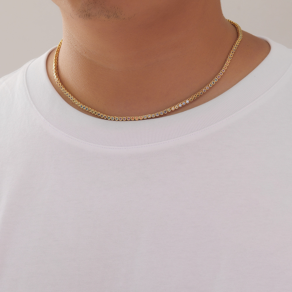 18k Gold Color Tennis Chain 2mm One Row Zircon Necklace Link f￶r m￤n Kvinnor Hip Hop -smycken