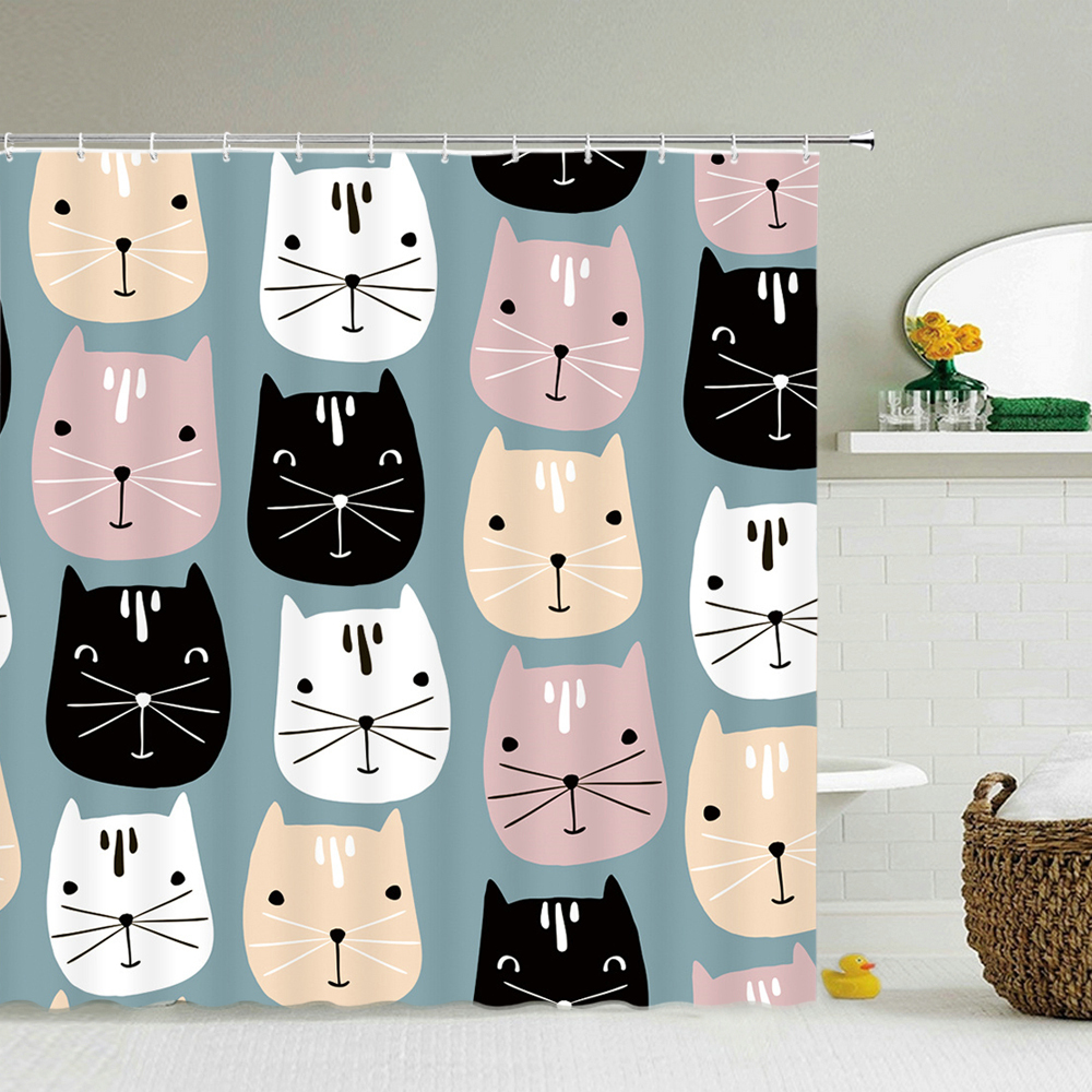 Shower Curtains Funny Cat Printed Curtain Cute Cartoon Animal Bath Screen Waterproof Polyester Fabric Bathroom for Bathtub Bathing Cover 220922