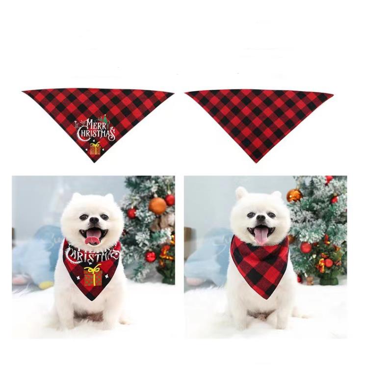 Abbigliamento cani Natale Classico Plaid Pet Bandana Sciarpa Bavaglini Fazzoletto Merry XMAS Babbo Natale Pupazzo di neve Stampa Animali Cotone Rosso Verde Decorazioni natalizie SN4904