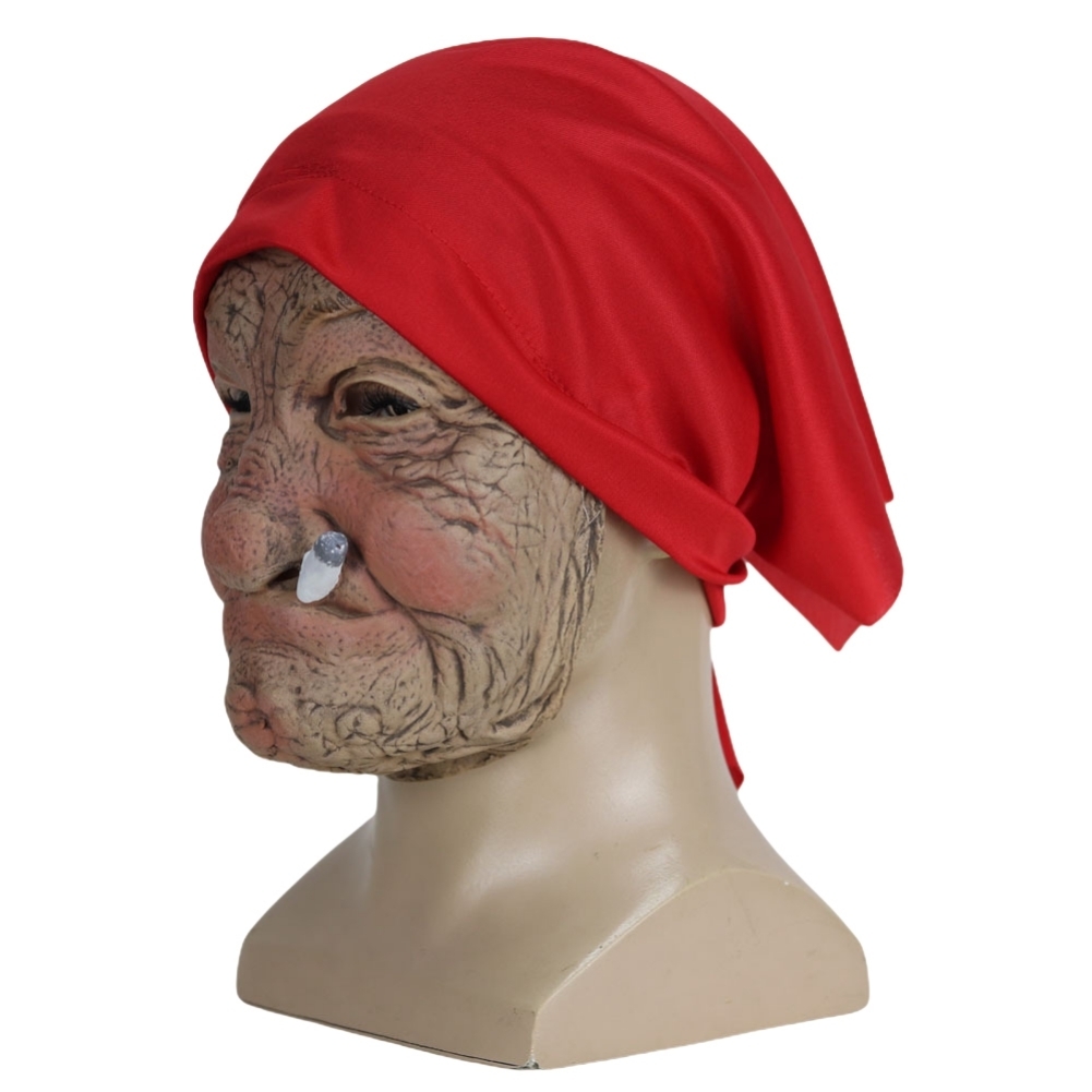 Party Masks Halloween Smoking Old Grandmother Mask Realistic Latex Masks Costume Halloween Cosplay Props 220926