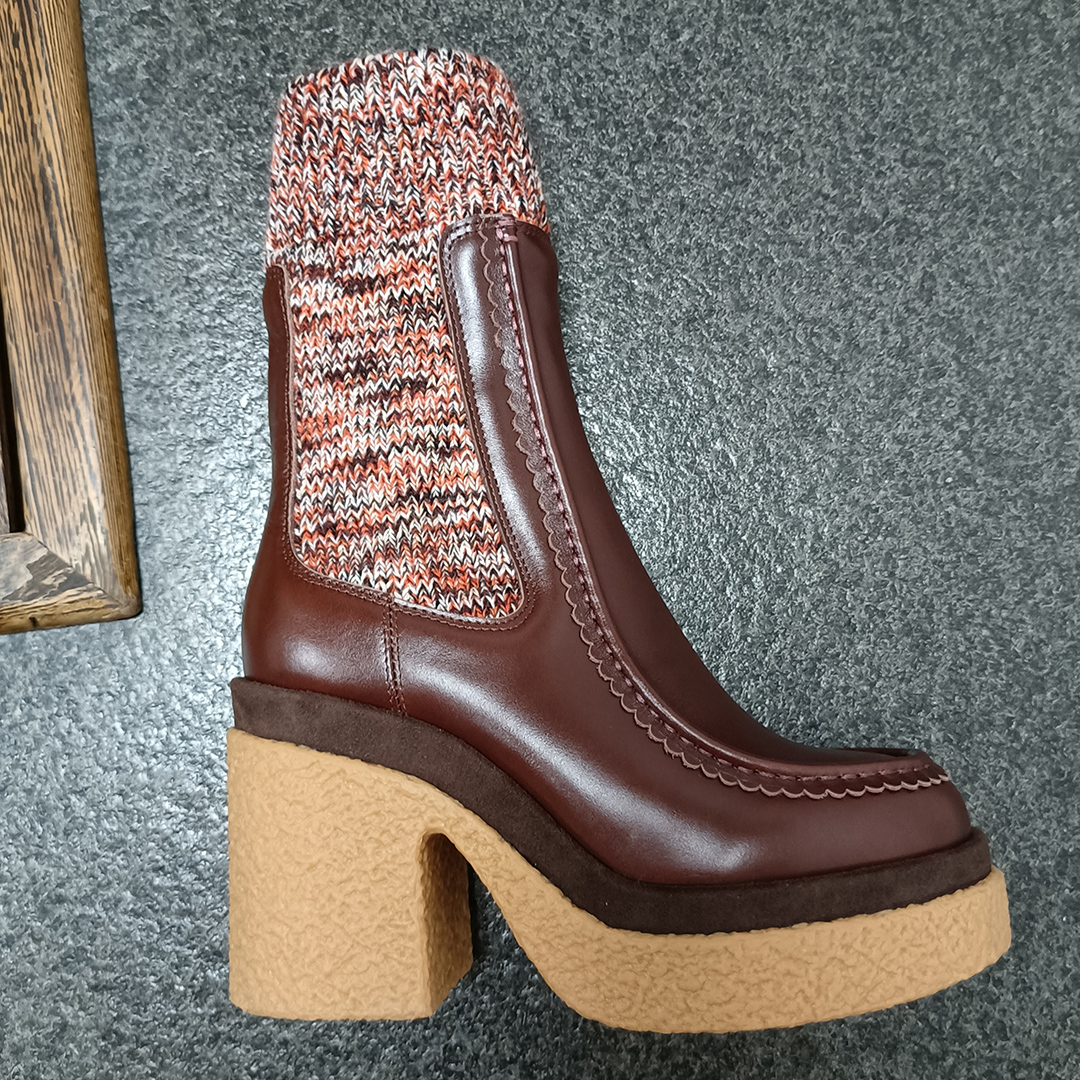 Calzini Jamie Stivali Designer Pelle di mucca Coppia con morbido cilindro in lana elastica scarpe da donna 10CM tacco grosso fondo spesso Stivaletto alla caviglia Ruffles Stivaletto Chelsea