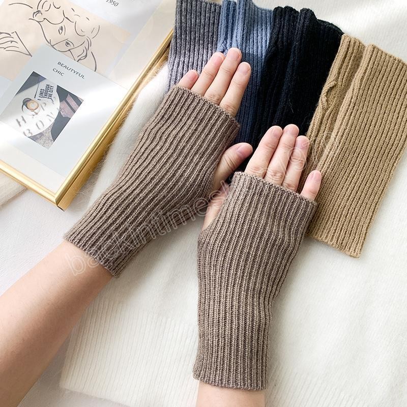 Winter Warm Fingerless Knitted Gloves For Women Acrylic Stretch Half Finger Arm Glove Crochet Knitting Faux Girls Mitten Gloves