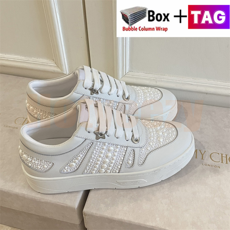 London JC Casual Shoes Pearl Embellished designer woman sneakers with box Calfskin Hawaii Sneakers flat comfortable black white rose pink women trainers