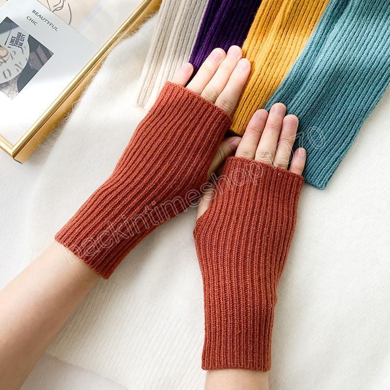 Winter Warm Fingerless Knitted Gloves For Women Acrylic Stretch Half Finger Arm Glove Crochet Knitting Faux Girls Mitten Gloves