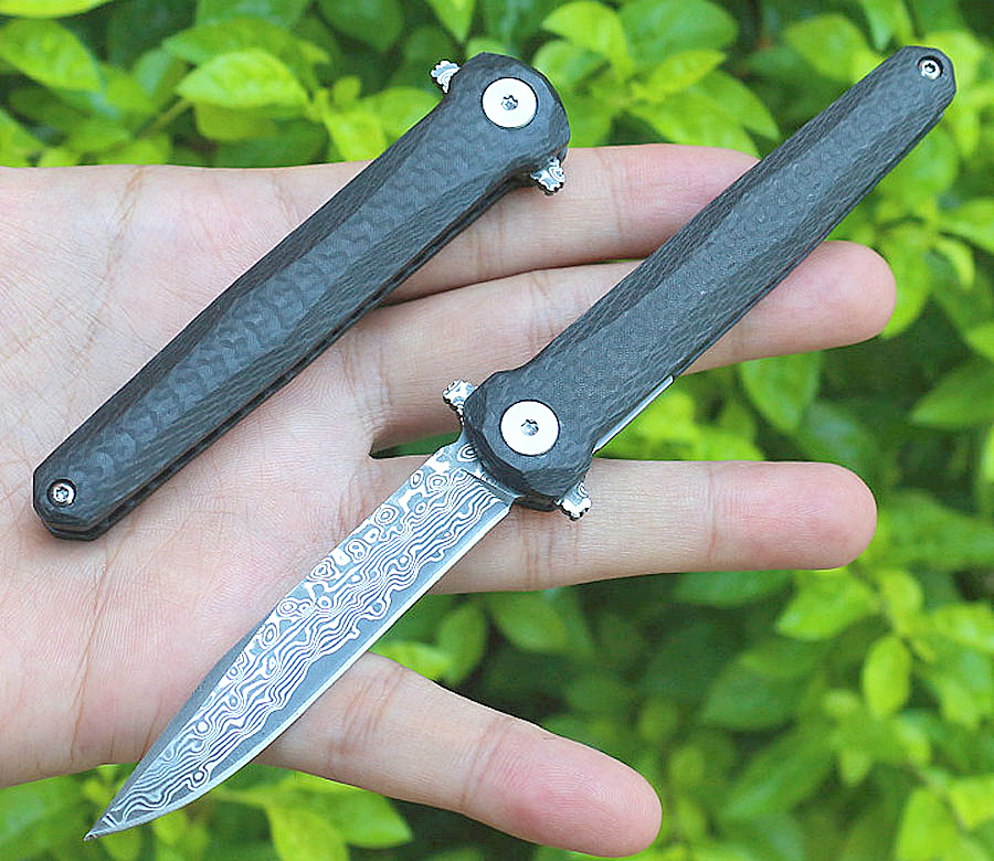Ny M6671 Flipper Folding Knife VG10 Damascus Steel Blade Carbon Fiber Handle Ball Bearing Fast Open EDC Pocket Knives