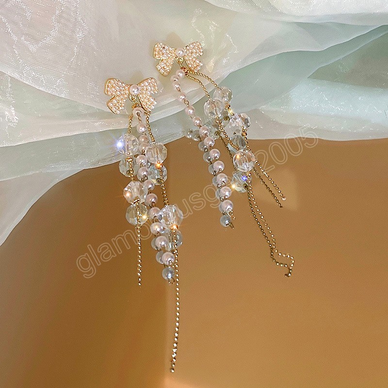 Imitation Pearl Dangle Ohrringe Frauen Mode klassische luxuriöse geometrische Kristall Schmetterling Quasten Long Ohrring